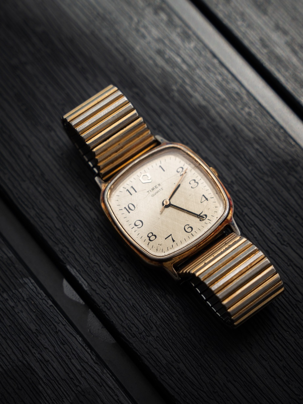 Timex Gold Tone Stretch Bracelet Dress Watch with Ivory Dial